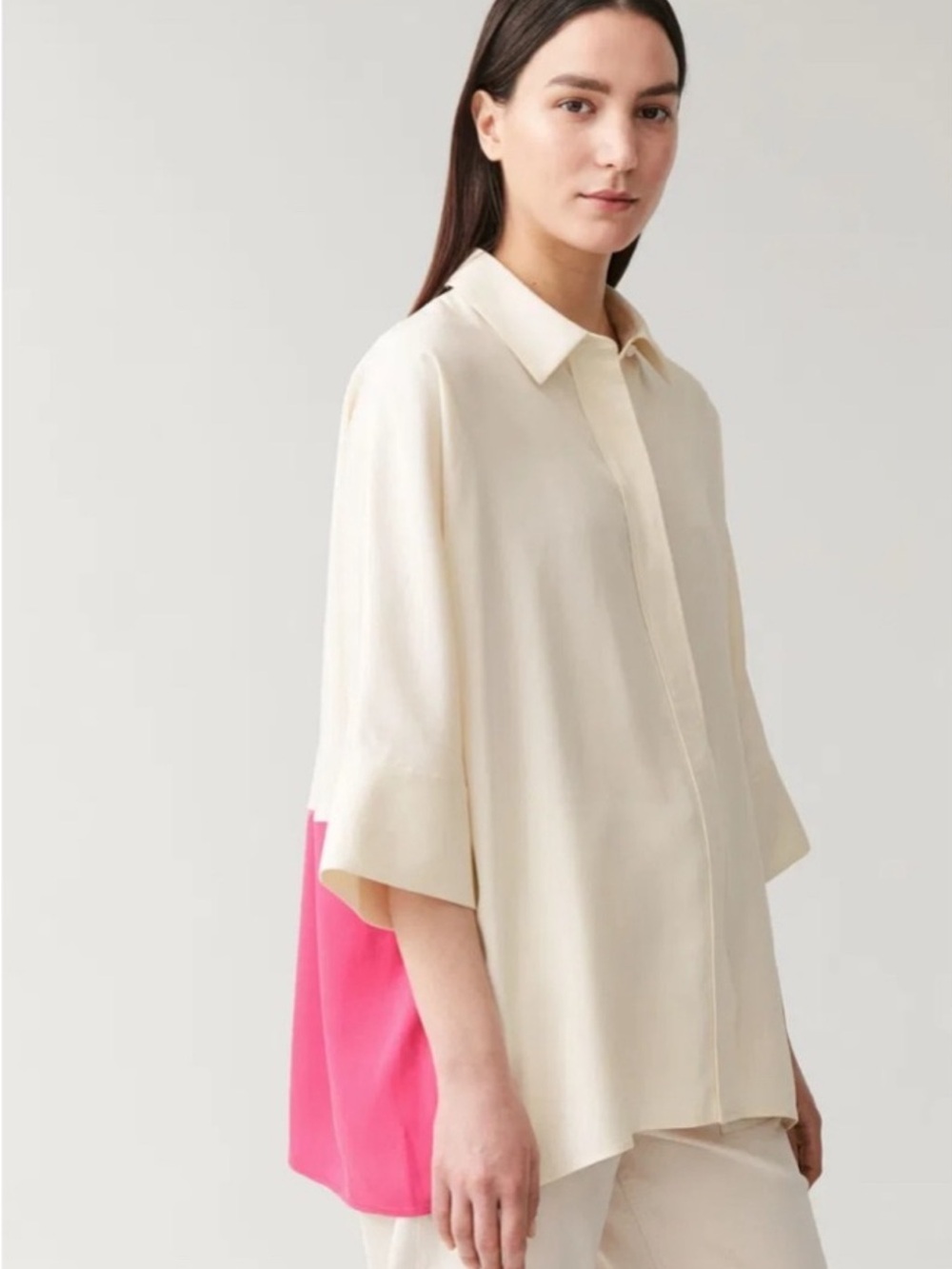COS Oversized Shirt S Ivory Hot Pink Colorblock Minimalist Avant Garde Y2K 90s - Picture 6 of 16